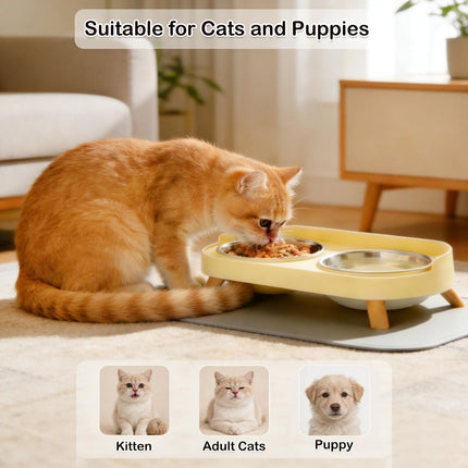 Cat Feeder Elevated Cat Feeder Dual-Bowl Cat Feeder Cat Food Bowl Cat