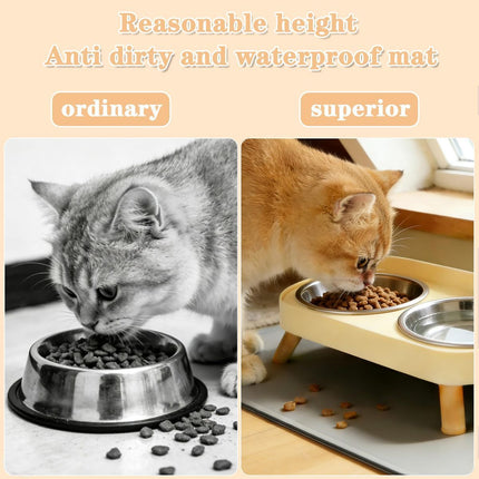 Cat Feeder Elevated Cat Feeder Dual-Bowl Cat Feeder Cat Food Bowl Cat