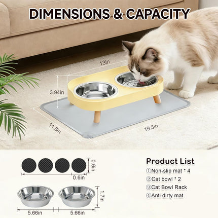 Cat Feeder Elevated Cat Feeder Dual-Bowl Cat Feeder Cat Food Bowl Cat
