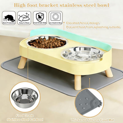 Cat Feeder Elevated Cat Feeder Dual-Bowl Cat Feeder Cat Food Bowl Cat