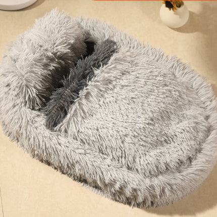 Dog Bed with Cover Cave, Orthopedic Dog Bed with Blanket, Pet Bed Cozy Cuddler Mat, Anti-Anxiety Calming Pad for Puppy Cat - Gray - Size 24.07"L x 15.75"W x 3.54"Th