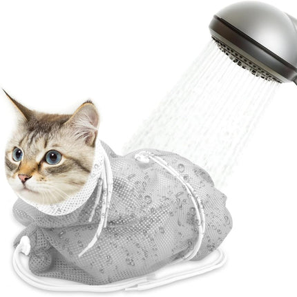 Cat Bath Bag Breathable Cat Shower Bag Anti-Scratch Cat Grooming Bag Adjustable - Gray - Size 19.6