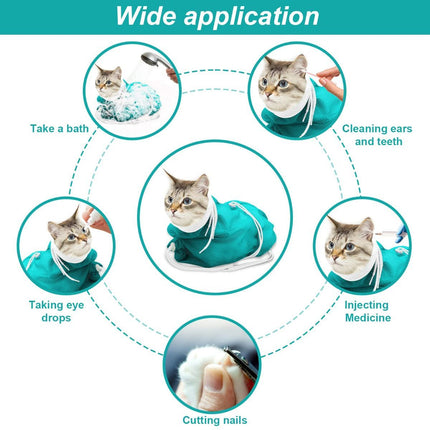 Cat Bath Bag Breathable Cat Shower Bag Anti-Scratch Cat Grooming Bag Adjustable - Pink - Size 19.6