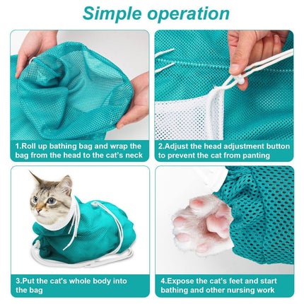 Cat Bath Bag Breathable Cat Shower Bag Anti-Scratch Cat Grooming Bag Adjustable - Pink - Size 19.6