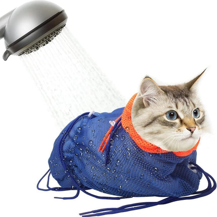 Cat Bath Bag Breathable Cat Shower Bag Anti-Scratch Cat Grooming Bag Adjustable - Turquoise - Size 19.6