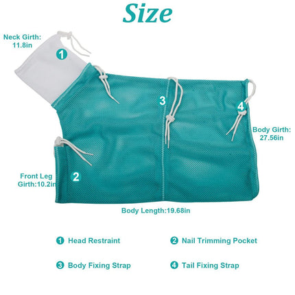 Cat Bath Bag Breathable Cat Shower Bag Anti-Scratch Cat Grooming Bag Adjustable - Turquoise - Size 19.6