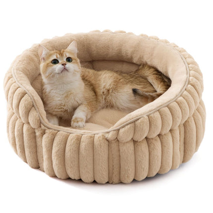 Cat Bed Plush Cat Bed Round Cat Bed Cat Furniture Cat (Beige / 23in)