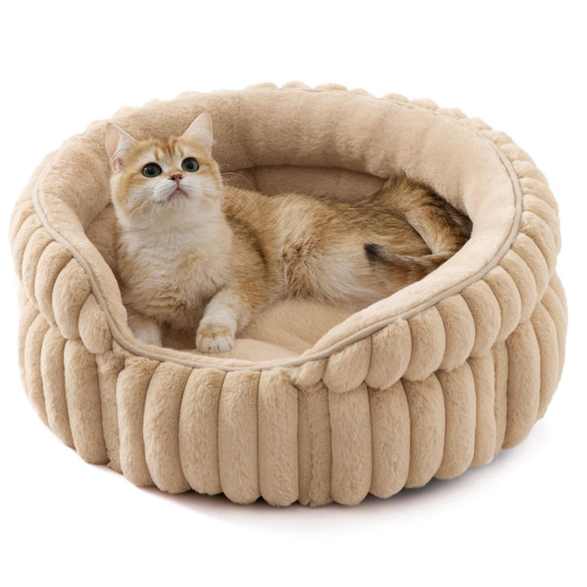Cat Bed Plush Cat Bed Round Cat Bed Cat Furniture Cat (Beige / 23in)