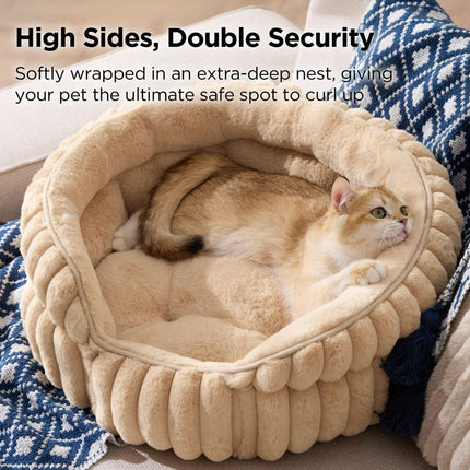 Cat Bed Plush Cat Bed Round Cat Bed Cat Furniture Cat (Beige / 23in)