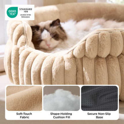 Cat Bed Plush Cat Bed Round Cat Bed Cat Furniture Cat (Beige / 26in)