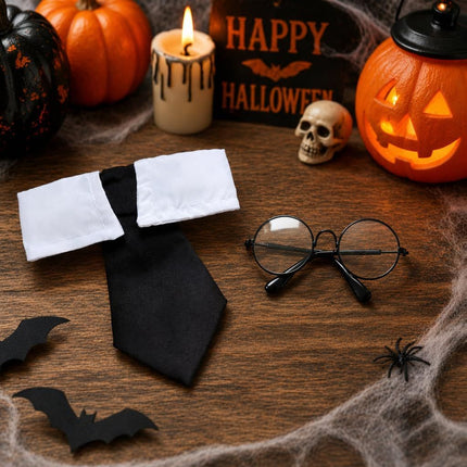 3PCS Halloween Dog Costume Cat Wizard Cape Glasses and Necktie Set Halloween Puppy Outfit Pet Academy Magician Cosplay Apparel for Kitten Cat Small Dogs - Black-Green - Size L