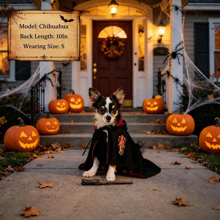 3PCS Halloween Dog Costume Cat Wizard Cape Glasses and Necktie Set Halloween Puppy Outfit Pet Academy Magician Cosplay Apparel for Kitten Cat Small Dogs - Black-Green - Size L