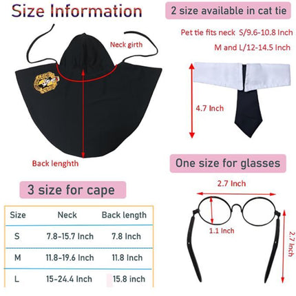 3PCS Halloween Dog Costume Cat Wizard Cape Glasses and Necktie Set Halloween Puppy Outfit Pet Academy Magician Cosplay Apparel for Kitten Cat Small Dogs - Black-Green - Size M
