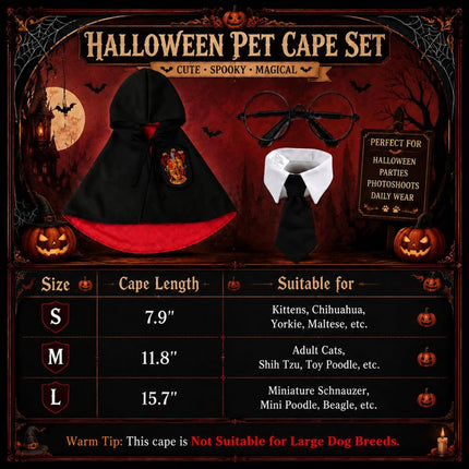 3PCS Halloween Dog Costume Cat Wizard Cape Glasses and Necktie Set Halloween Puppy Outfit Pet Academy Magician Cosplay Apparel for Kitten Cat Small Dogs - Black-Green - Size S