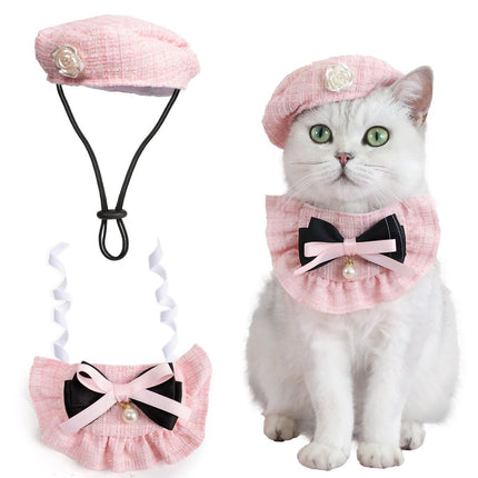 Cat Beret Cat Headscarf Pet Outfit Cat Accessories Halloween (Pink)
