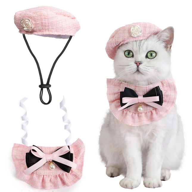 Cat Beret Cat Headscarf Pet Outfit Cat Accessories Halloween (Pink)