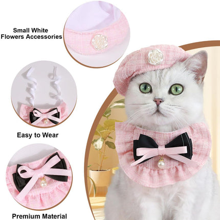 Cat Beret Cat Headscarf Pet Outfit Cat Accessories Halloween (Pink)