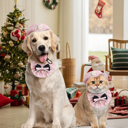 Cat Beret Cat Headscarf Pet Outfit Cat Accessories Halloween (Pink)