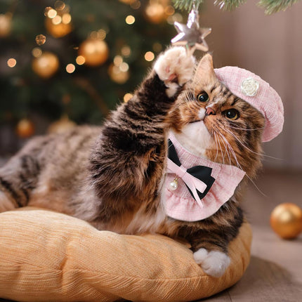 Cat Beret Cat Headscarf Pet Outfit Cat Accessories Halloween (Black)
