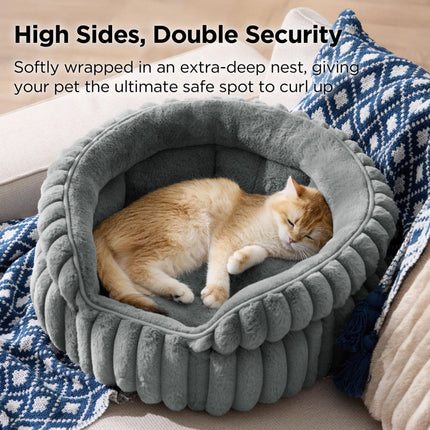 Cat Bed Plush Cat Bed Round Cat Bed Cat Furniture Cat (Navy / 23in)