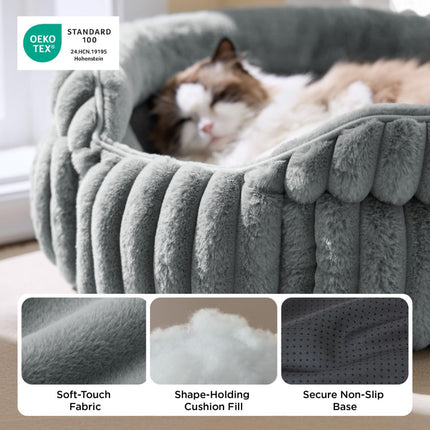 Cat Bed Plush Cat Bed Round Cat Bed Cat Furniture Cat (Navy / 23in)