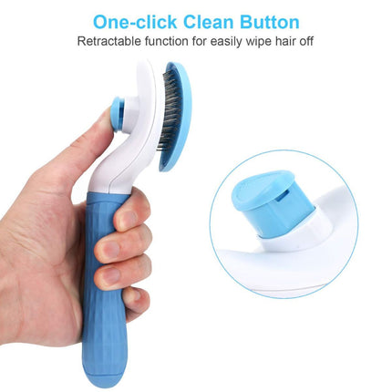 Self-Cleaning Pet Brush Pet Grooming Brush Remove Loose Undercoat Pet Massage - Blue - Size 7.7in