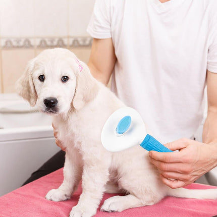 Self-Cleaning Pet Brush Pet Grooming Brush Remove Loose Undercoat Pet Massage - Blue - Size 7.7in