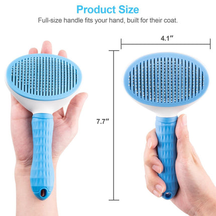 Self-Cleaning Pet Brush Pet Grooming Brush Remove Loose Undercoat Pet Massage - Blue - Size 7.7in