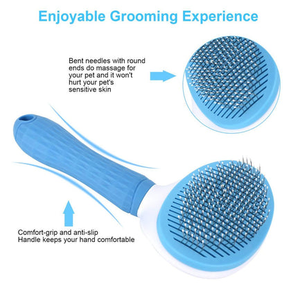 Self-Cleaning Pet Brush Pet Grooming Brush Remove Loose Undercoat Pet Massage - Blue - Size 7.7in