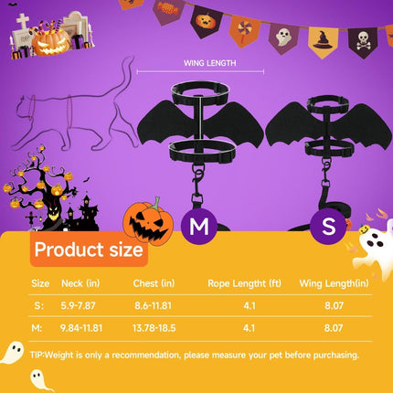 Cat Harness and Leash with Bat Wings (Size S)