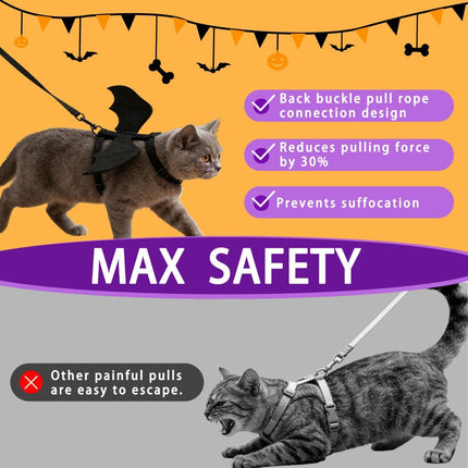 Cat Harness and Leash with Bat Wings (Size S)