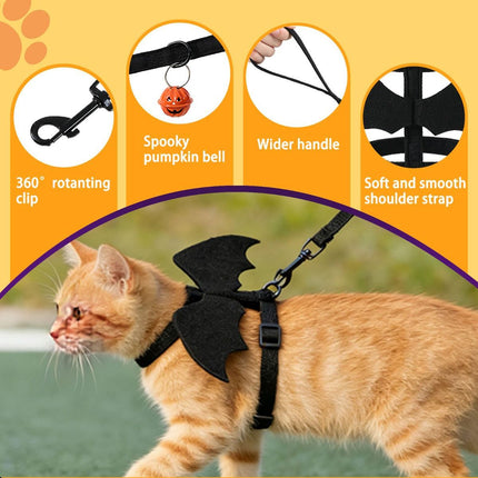 Cat Harness and Leash with Bat Wings (Size S)