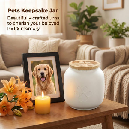 Small Pet Urn for Ashes, Cremation Memorial Urns for Cats & Dogs, Ceramic Paw Design Keepsake Jar with Wooden Lid, Pets Loss Sympathy Gift, 17oz - Orange - Size 3.9in*3.7in