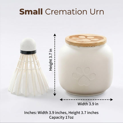 Small Pet Urn for Ashes, Cremation Memorial Urns for Cats & Dogs, Ceramic Paw Design Keepsake Jar with Wooden Lid, Pets Loss Sympathy Gift, 17oz - White - Size 3.9in*3.7in
