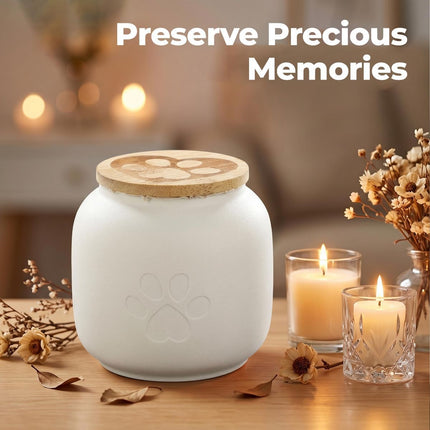 Small Pet Urn for Ashes, Cremation Memorial Urns for Cats & Dogs, Ceramic Paw Design Keepsake Jar with Wooden Lid, Pets Loss Sympathy Gift, 17oz - Yellow - Size 3.9in*3.7in