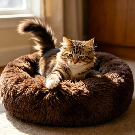 Cat Bed Fluffy Cat Bed Round Cat Bed Cat Furniture Cat (Pink / 24in)