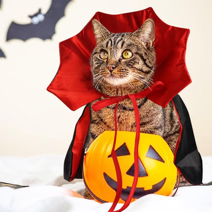 Halloween Cat Vampire Cloak Costume Adjustable Red Black Pet Cape