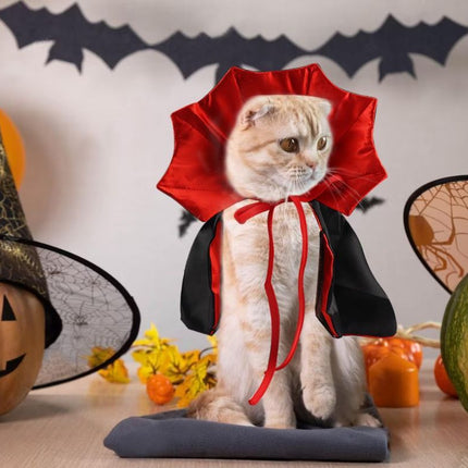 Halloween Cat Vampire Cloak Costume Adjustable Red Black Pet Cape