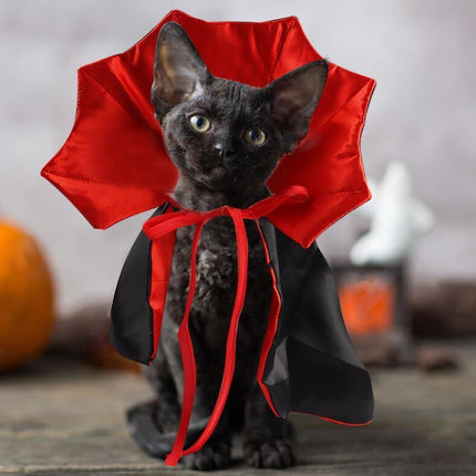 Halloween Cat Vampire Cloak Costume Adjustable Red Black Pet Cape