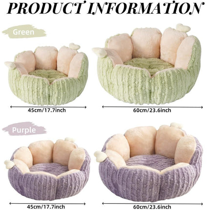 Cactus Cat Beds for Indoor Cute Cactus Fluffy Puppy Bed Squishmall Pet Bed with Removable & Washable Cushion Pillow Cat House Bed Warm Sleeping Bed for Cats Small Dogs - Green - Size 60cm