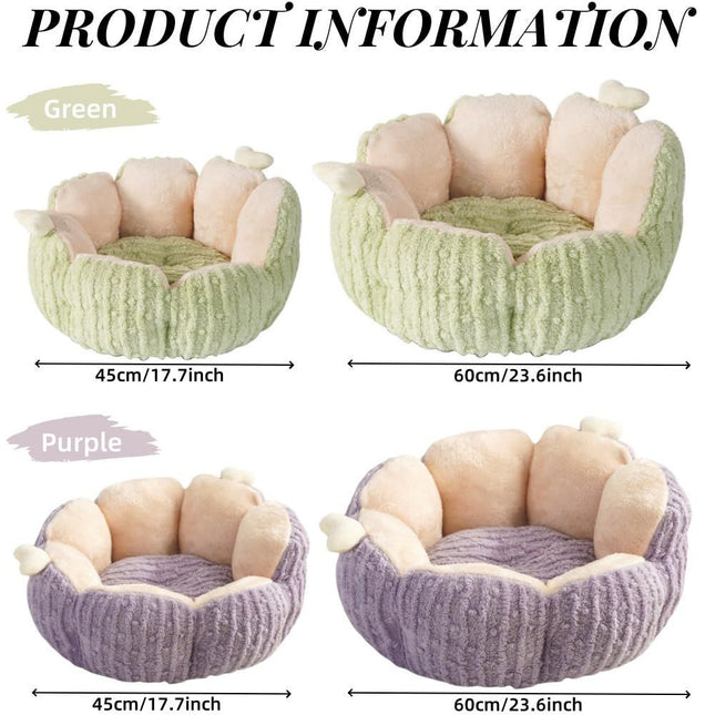 Cactus Cat Beds for Indoor Cute Cactus Fluffy Puppy Bed Squishmall Pet Bed with Removable & Washable Cushion Pillow Cat House Bed Warm Sleeping Bed for Cats Small Dogs - Green - Size 60cm
