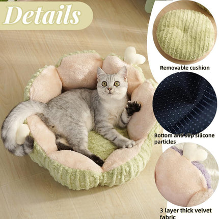 Cactus Cat Beds for Indoor Cute Cactus Fluffy Puppy Bed Squishmall Pet Bed with Removable & Washable Cushion Pillow Cat House Bed Warm Sleeping Bed for Cats Small Dogs - Purple - Size 60cm