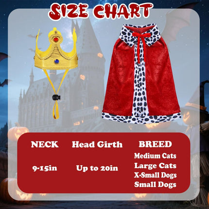 Cat Halloween Costume Cat King Costume Red Cape for Cat Gold Crown