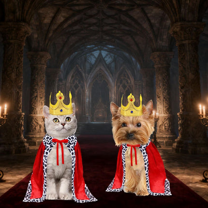 Cat Halloween Costume Cat King Costume Red Cape for Cat Gold Crown