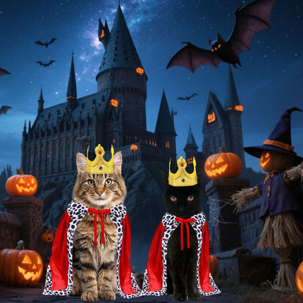 Cat Halloween Costume Cat King Costume Red Cape for Cat Gold Crown