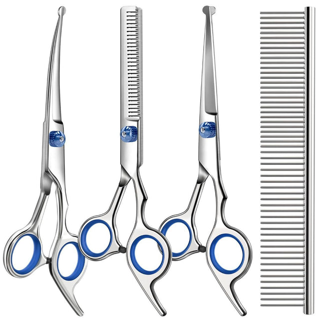 Dog Grooming Scissors Cat Grooming Scissors 4-In-1 Grooming Set (Blue)