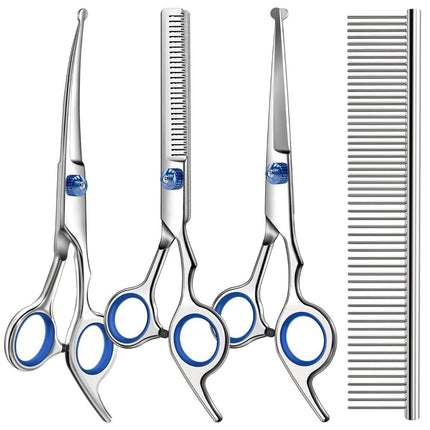 Dog Grooming Scissors Cat Grooming Scissors 4-In-1 Grooming Set (Red)
