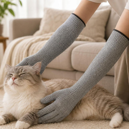 Cat Grooming Gloves Pet Handling Gloves Anti-Scratch Gloves Cat Nail Trimming - Gray - Size 15.7in