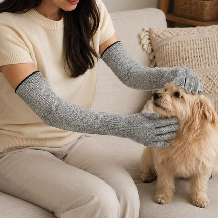 Cat Grooming Gloves Pet Handling Gloves Anti-Scratch Gloves Cat Nail Trimming - Gray - Size 15.7in