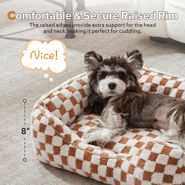 Dog Beds -Cute Cat Beds for Indoor Cats Calming Pet Beds, Rectangle Orthopedic Cuddle Puppy Bed with Jacquard Shaggy Plush & Anti Slip Bottom - Gray - Size L